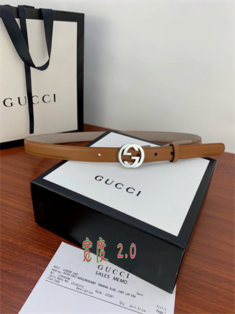 Gucci Belts In Brown Calfskin 20MM Gold/Silver Hardware