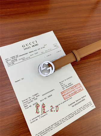 Gucci Belts In Brown Calfskin 20MM Gold/Silver Hardware