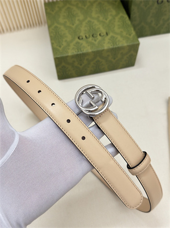 Gucci Belts In Calfskin 25MM Silver Hardware Beige