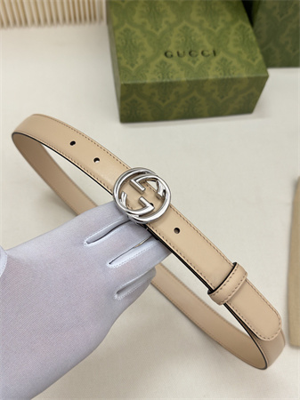 Gucci Belts In Calfskin 25MM Silver Hardware Beige