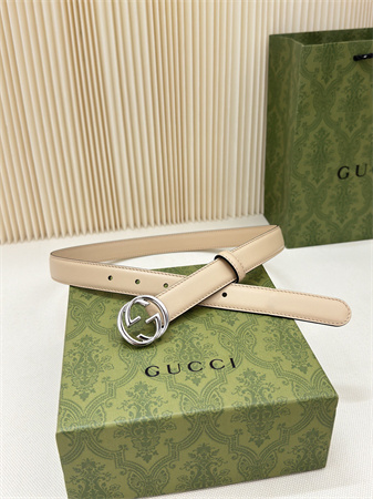 Gucci Belts In Calfskin 25MM Silver Hardware Beige