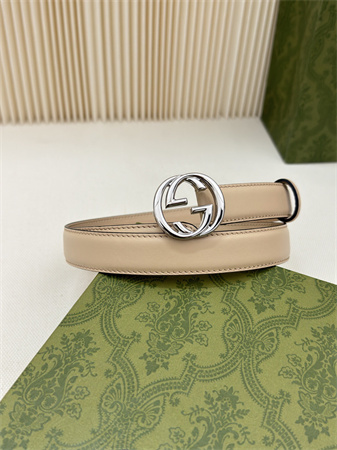 Gucci Belts In Calfskin 25MM Silver Hardware Beige