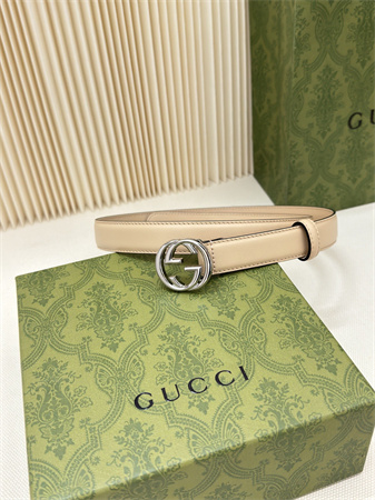 Gucci Belts In Calfskin 25MM Silver Hardware Beige