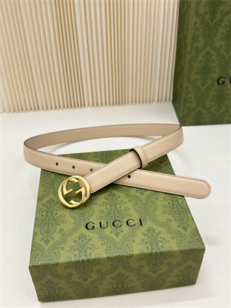 Gucci Belts In Calfskin 25MM Gold Hardware Beige