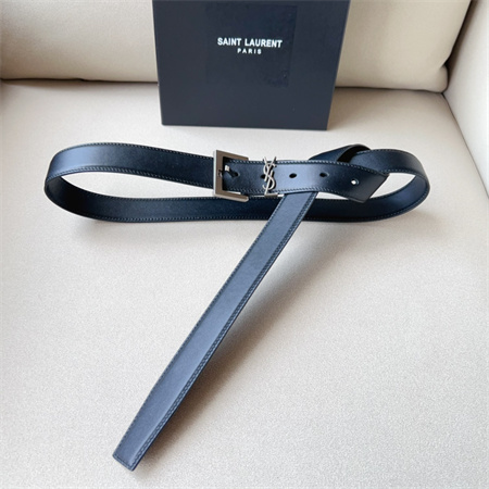 YSL Belts In Leather 30MM Silver Hardware Black