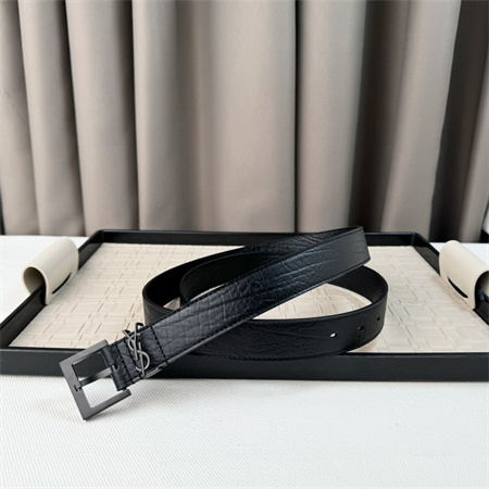 YSL Belts In Grained Leather 30MM Black Hardware Black