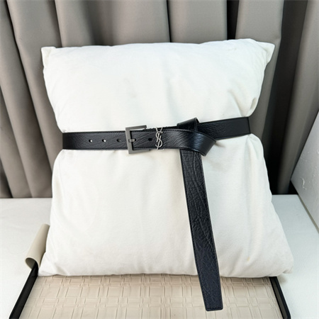 YSL Belts In Grained Leather 30MM Silver Hardware Black