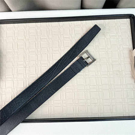 YSL Belts In Grained Leather 30MM Silver Hardware Black