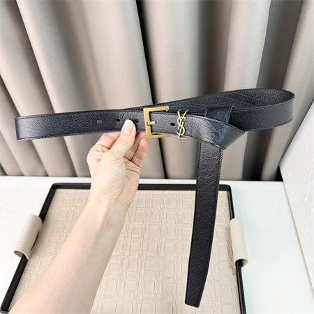 YSL Belts In Grained Leather 30MM Gold Hardware Black