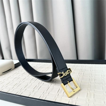 YSL Belts In Grained Leather 30MM Gold Hardware Black