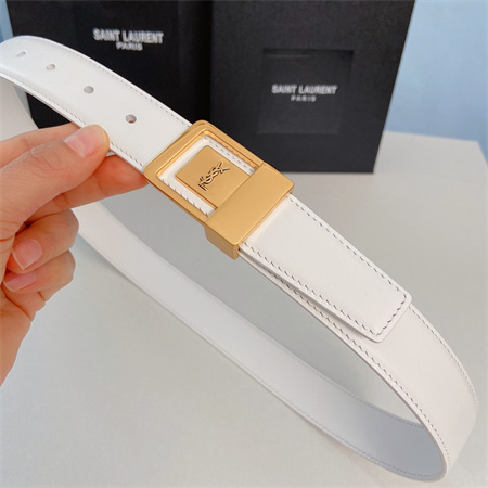 YSL Belts In Leather 30MM Gold Hardware White