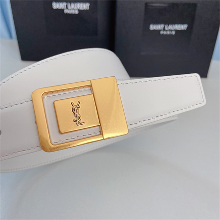 YSL Belts In Leather 30MM Gold Hardware White