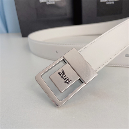 YSL Belts In Leather 30MM Silver Hardware White