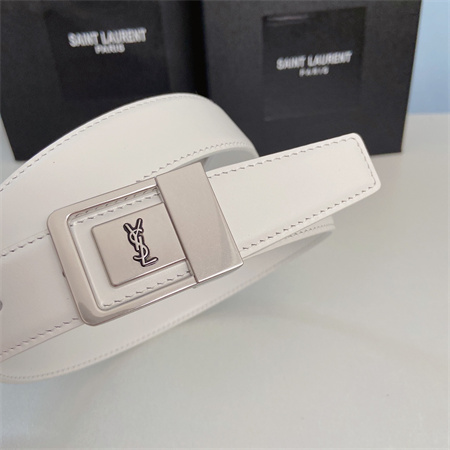 YSL Belts In Leather 30MM Silver Hardware White
