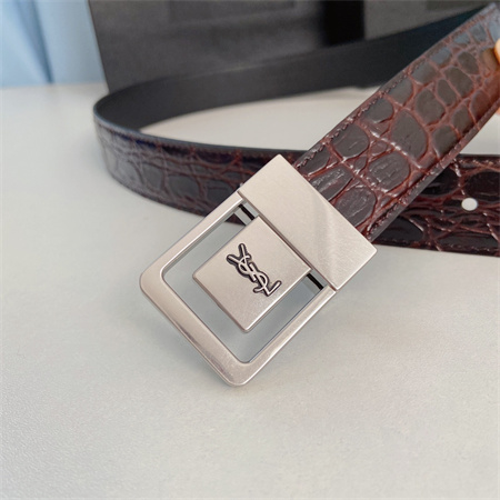 YSL Belts In Crocodile Embossed Leather 30MM Silver Hardware Burgundy