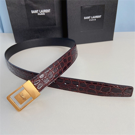 YSL Belts In Crocodile Embossed Leather 30MM Gold Hardware Burgundy