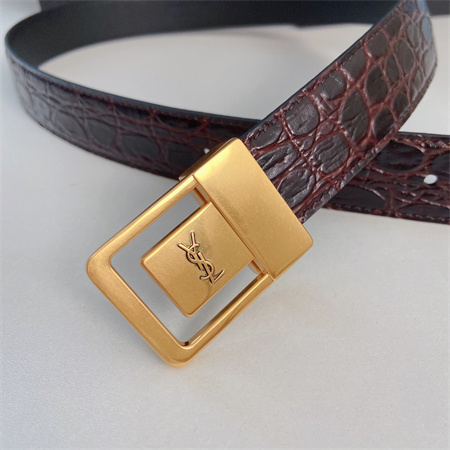 YSL Belts In Crocodile Embossed Leather 30MM Gold Hardware Burgundy