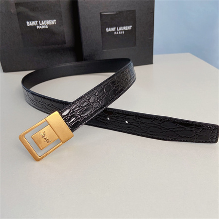 YSL Belts In Crocodile Embossed Leather 30MM Gold Hardware Black