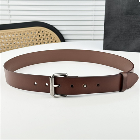 YSL Belts In Leather 35MM Silver Hardware Brown