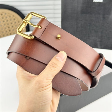 YSL Belts In Leather 35MM Gold Hardware Brown