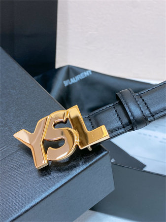 YSL Belts In Leather 24MM Shinny Gold Hardware Black