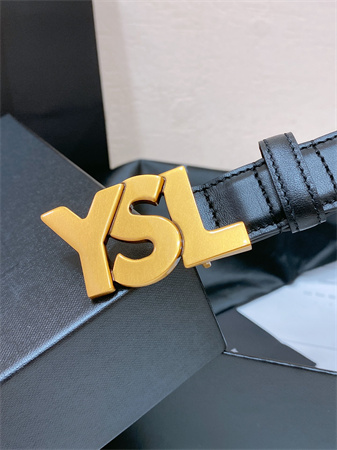 YSL Belts In Leather 24MM Aged Gold Hardware Black
