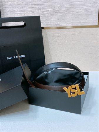 YSL Belts In Leather 24MM Aged Gold Hardware Black