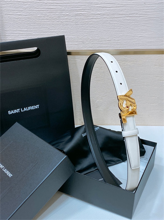 YSL Belts In Leather 24MM Shinny Gold Hardware White