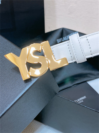 YSL Belts In Leather 24MM Shinny Gold Hardware White