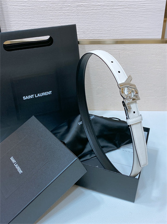YSL Belts In Leather 24MM Shinny Silver Hardware White