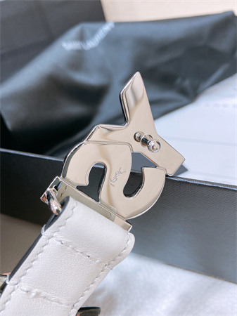 YSL Belts In Leather 24MM Shinny Silver Hardware White