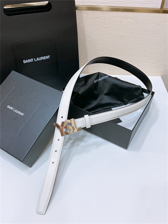 YSL Belts In Leather 24MM Shinny Silver Hardware White