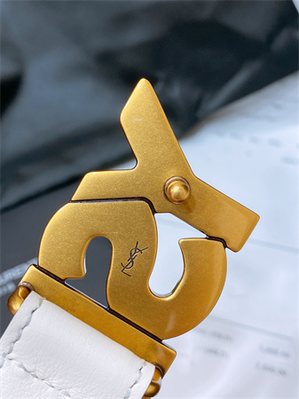 YSL Belts In Leather 24MM Aged Gold Hardware White