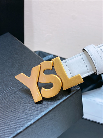 YSL Belts In Leather 24MM Aged Gold Hardware White