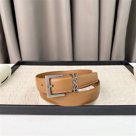 YSL Belts In Leather 30MM Silver Hardware Brown