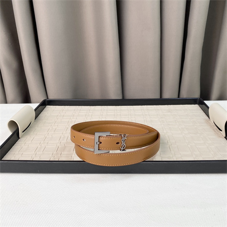 YSL Belts In Leather 20MM Silver Hardware Brown