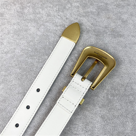YSL Belts In Leather 25MM Gold Hardware White