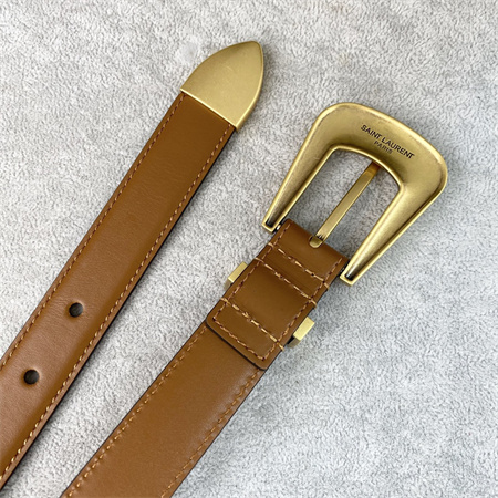 YSL Belts In Leather 25MM Gold Hardware Brown