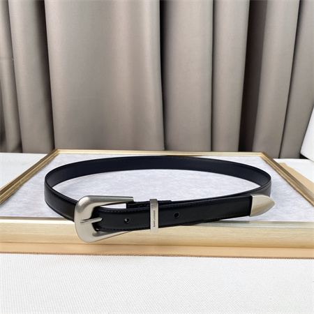 YSL Belts In Leather 25MM Silver Hardware Black