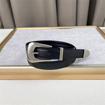 YSL Belts In Leather 25MM Silver Hardware Black