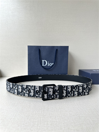 Dior Belts In Blue Jacquard Canvas & Calfskin 35MM Hardware Color Options