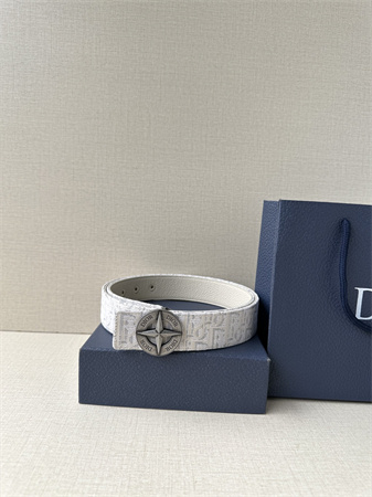 Dior Belts In Beige Jacquard Canvas & Calfskin 35MM Silver Hardware