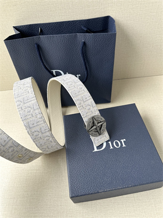 Dior Belts In Beige Jacquard Canvas & Calfskin 35MM Silver Hardware