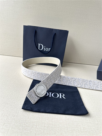 Dior Belts In Beige Jacquard Canvas & Calfskin 35MM Silver Hardware