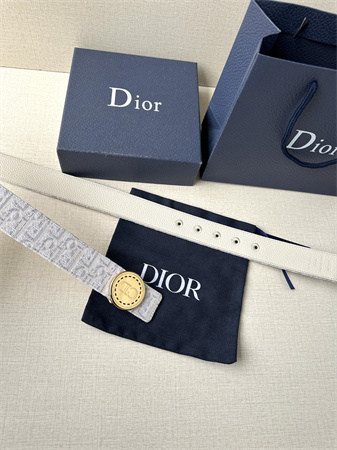 Dior Belts In Beige Jacquard Canvas & Calfskin 35MM Gold Hardware