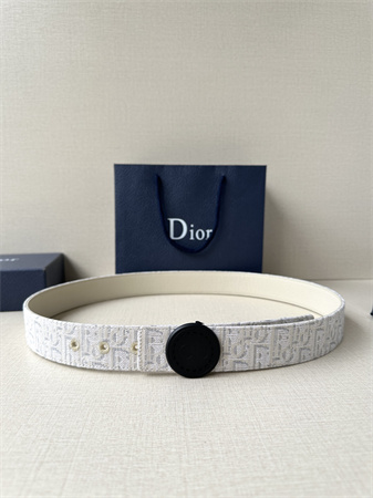 Dior Belts In Beige Jacquard Canvas & Calfskin 35MM Black Hardware