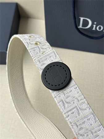 Dior Belts In Beige Jacquard Canvas & Calfskin 35MM Black Hardware