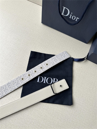 Dior Belts In Beige Jacquard Canvas & Calfskin 35MM Black Hardware