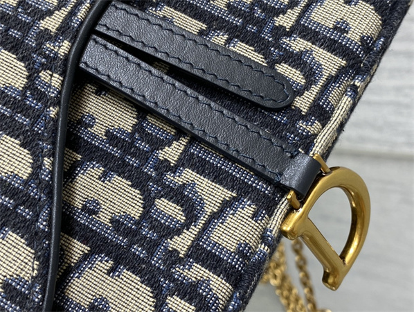 CD Saddle Pouch With Chain Blue Dior Oblique Jacquard