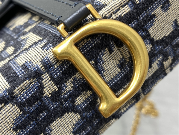 CD Saddle Pouch With Chain Blue Dior Oblique Jacquard